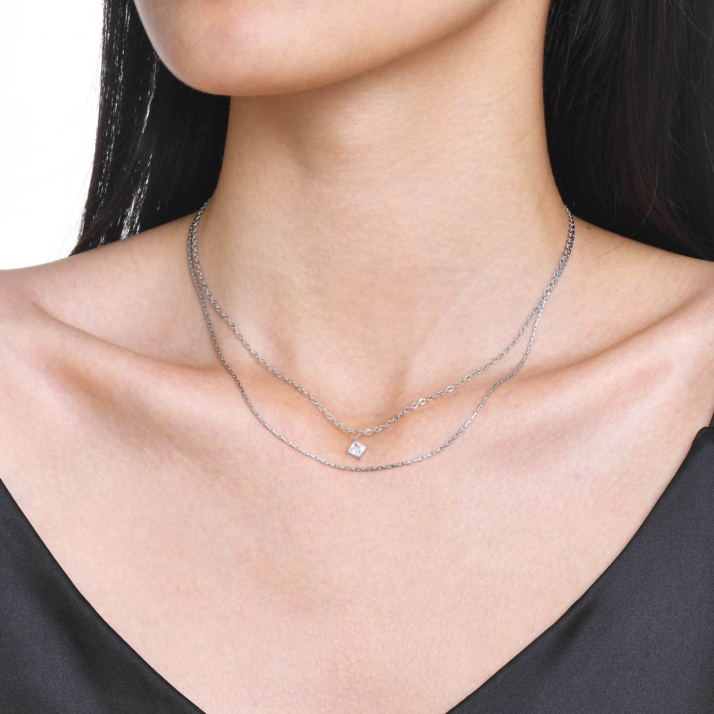 Ig Style Simple Style Square Stainless Steel Layered Plating Inlay Zircon 18k Gold Plated Double Layer Necklaces