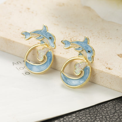 1 Pair Cute Dolphin Enamel Alloy Ear Studs