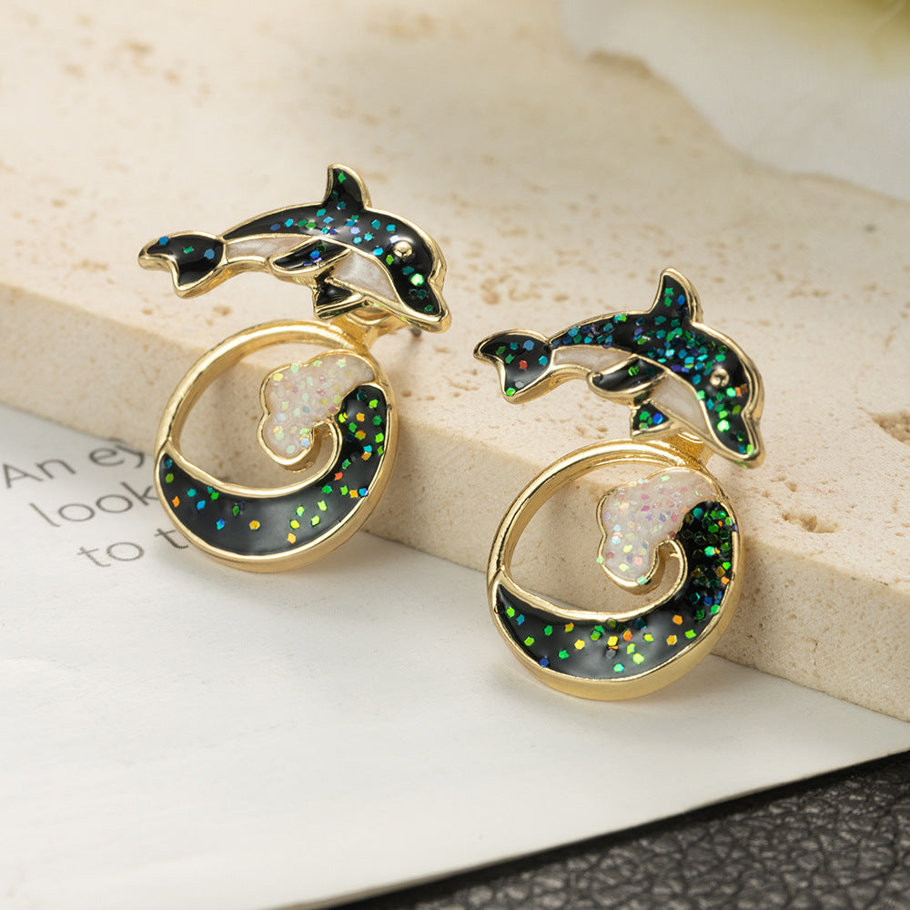 1 Pair Cute Dolphin Enamel Alloy Ear Studs