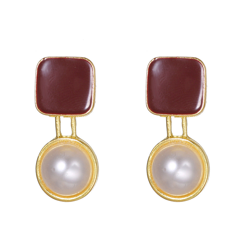 1 Pair Modern Style Geometric Plating Imitation Pearl Drop Earrings Ear Studs