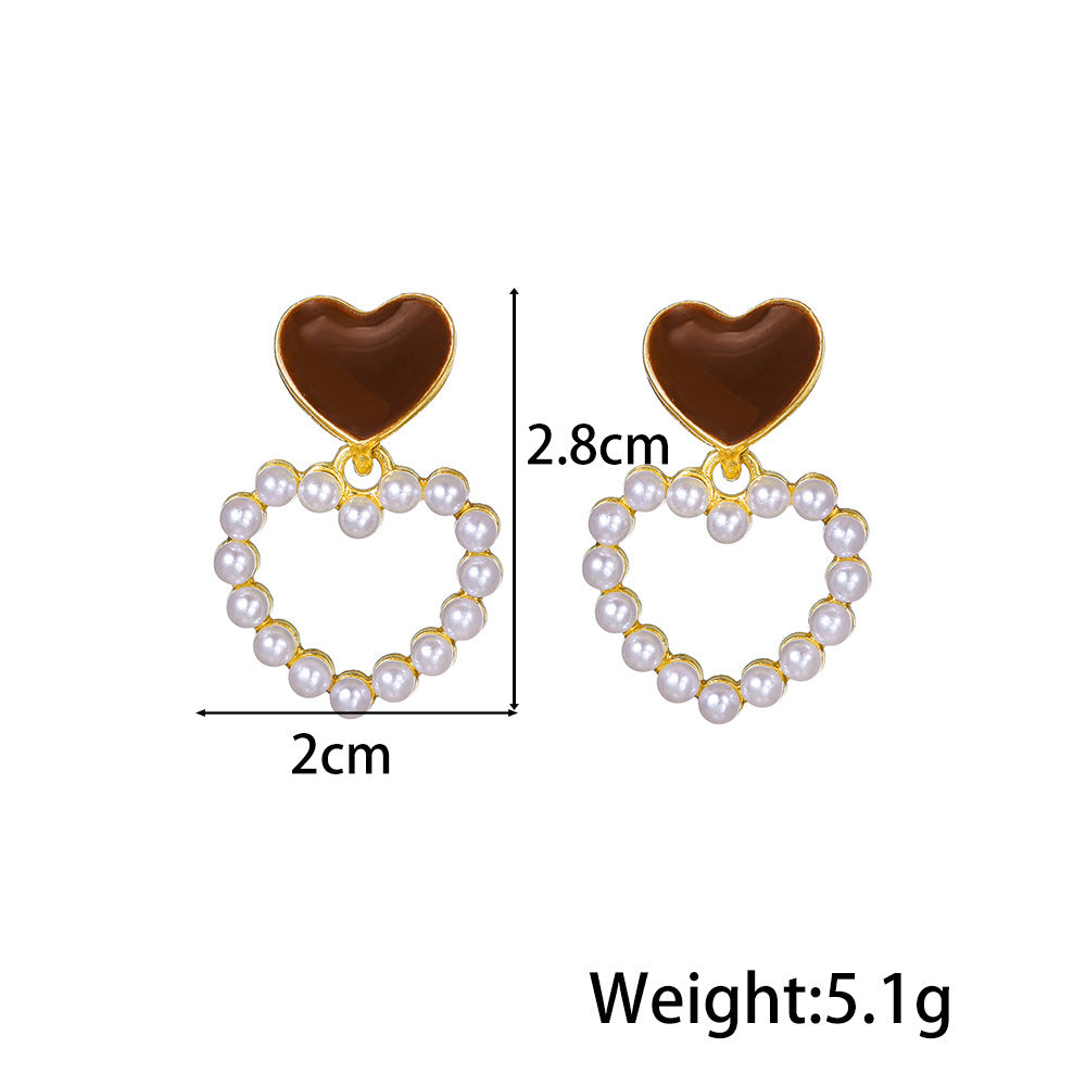 1 Pair Sweet Heart Shape Flower Plating Resin Drop Earrings Ear Studs