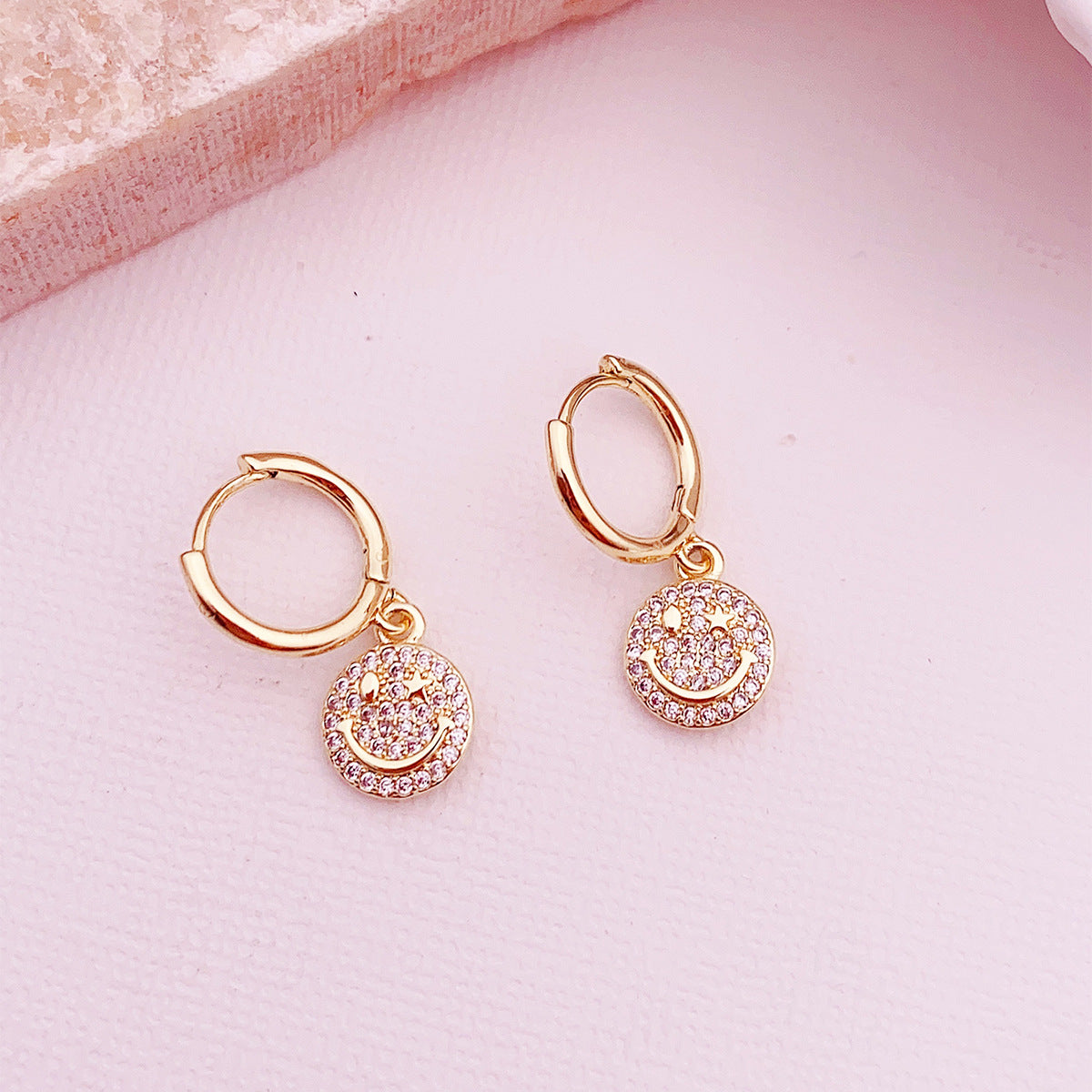 1 Pair Elegant Lady Geometric Smiley Face Plating Inlay Copper Zircon Drop Earrings