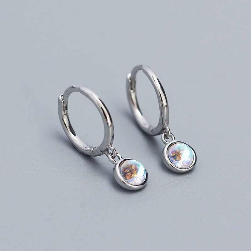 Ig Style Simple Style Round Sterling Silver Plating Inlay Moonstone Turquoise Agate Drop Earrings 1 Pair