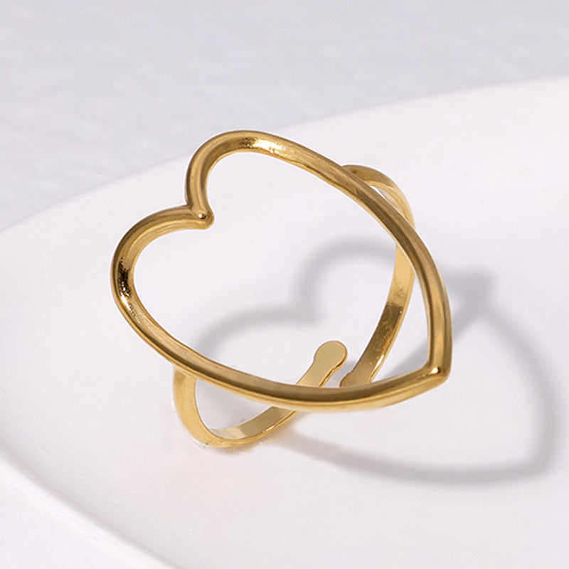 Elegant Retro Geometric Leaf Heart Shape Stainless Steel Plating Open Rings