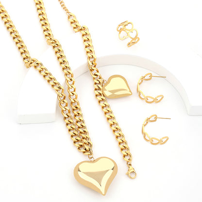 Sweet Streetwear Heart Shape Titanium Steel Bracelets Earrings Necklace