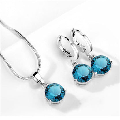 Lady Simple Style Classic Style Round Copper Plating Inlay Zircon Earrings Necklace