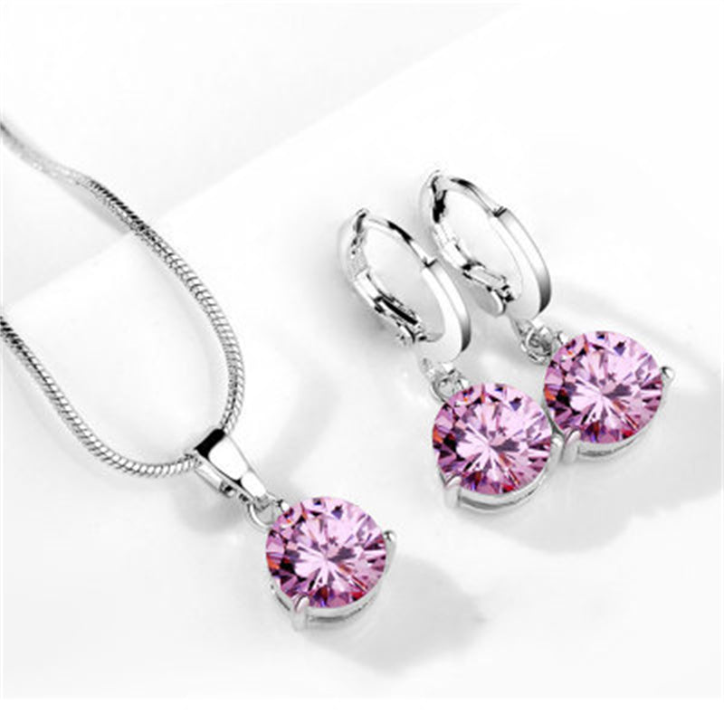 Lady Simple Style Classic Style Round Copper Plating Inlay Zircon Earrings Necklace