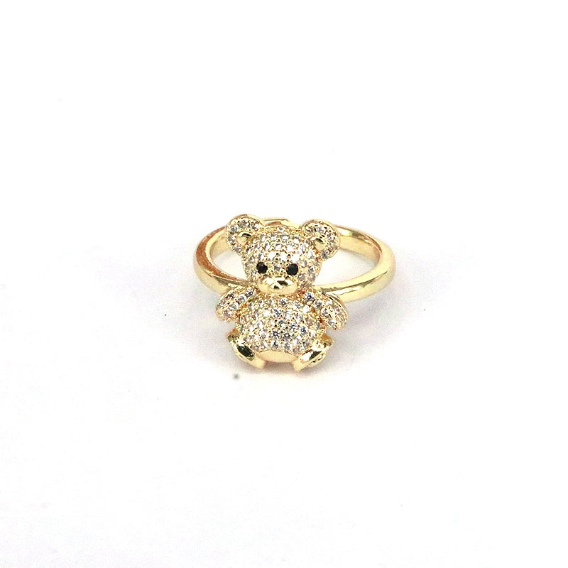 Ig Style Cute Bear Copper Plating Inlay Zircon Gold Plated Open Rings