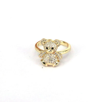 Ig Style Cute Bear Copper Plating Inlay Zircon Gold Plated Open Rings