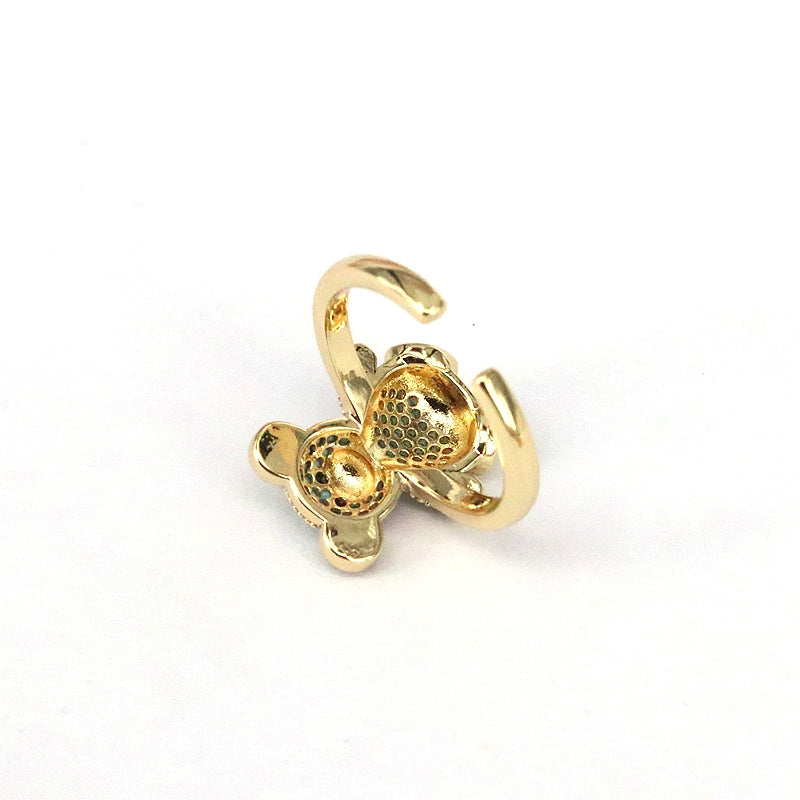 Ig Style Cute Bear Copper Plating Inlay Zircon Gold Plated Open Rings