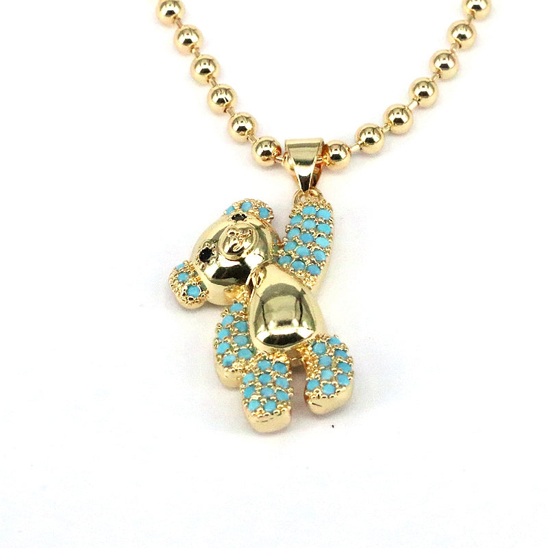 Casual Hip-hop Little Bear Copper Plating Inlay Zircon Gold Plated Pendant Necklace