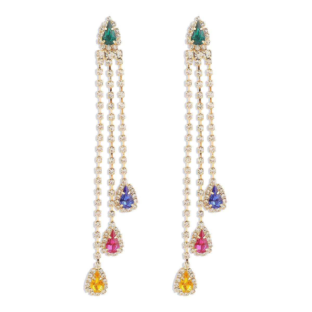 1 Pair Elegant Shiny Water Droplets Tassel Inlay Alloy Iron Rhinestones Drop Earrings