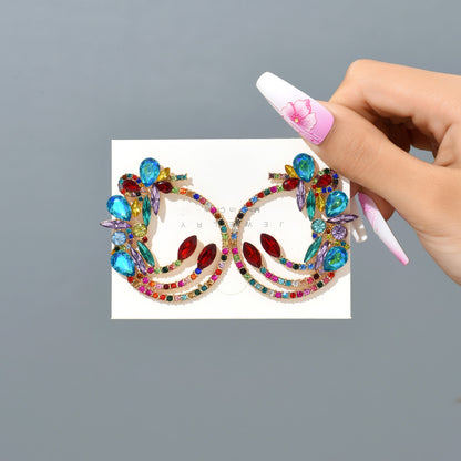 1 Pair Elegant Exaggerated Color Block Hollow Out Inlay Zinc Alloy Rhinestones Ear Studs