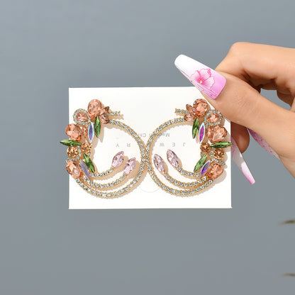 1 Pair Elegant Exaggerated Color Block Hollow Out Inlay Zinc Alloy Rhinestones Ear Studs