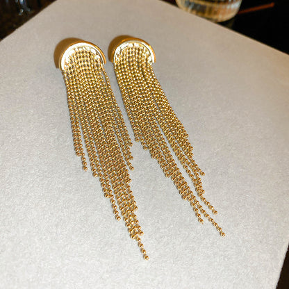 1 Pair Sweet Solid Color Tassel Brass Drop Earrings