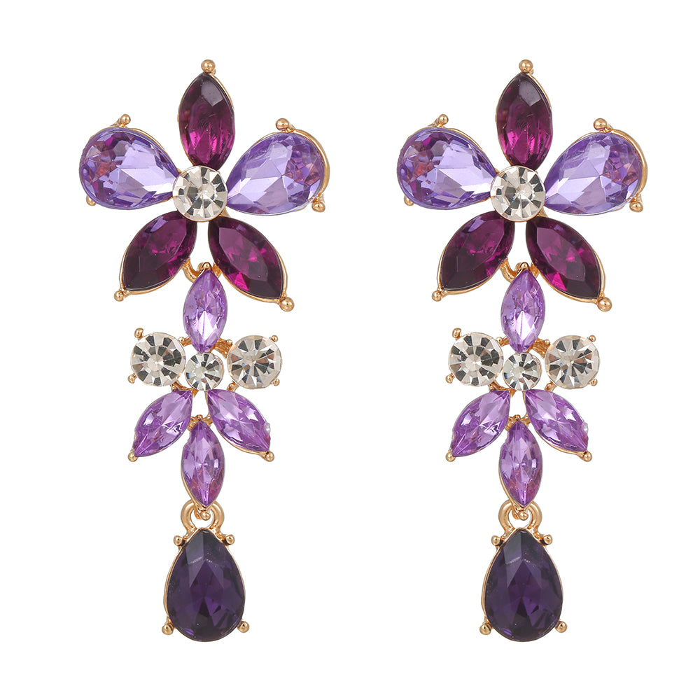 1 Pair Vintage Style Flower Plating Inlay Alloy Artificial Gemstones Gold Plated Drop Earrings