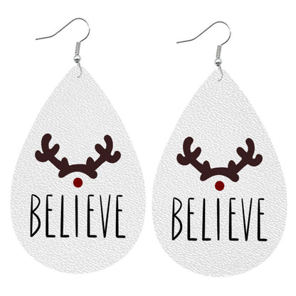 1 Pair Simple Style Classic Style Streetwear Christmas Tree Water Droplets Snowflake Pu Leather Drop Earrings