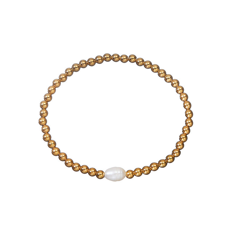 Elegant Round Stainless Steel Freshwater Pearl Plating Gold Plated Bracelets