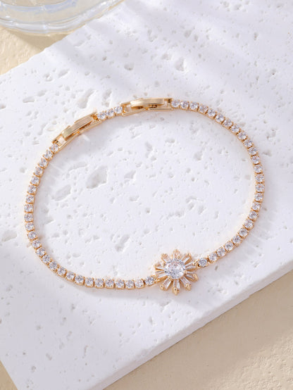 Simple Style Flower Copper Plating Inlay Zircon Gold Plated Bracelets