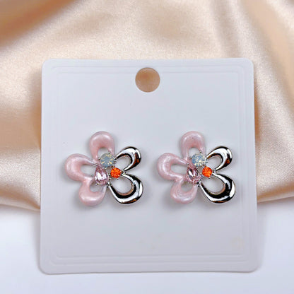 1 Pair Sweet Heart Shape Flower Butterfly Enamel Inlay Imitation Pearl Alloy Rhinestones Earrings