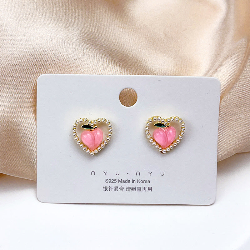 1 Pair Sweet Heart Shape Flower Butterfly Enamel Inlay Imitation Pearl Alloy Rhinestones Earrings