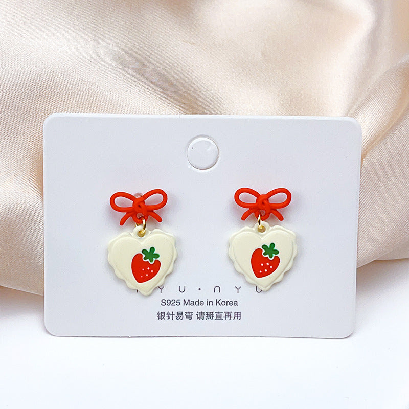 1 Pair Sweet Heart Shape Flower Butterfly Enamel Inlay Imitation Pearl Alloy Rhinestones Earrings