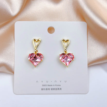 1 Pair Sweet Heart Shape Flower Butterfly Enamel Inlay Imitation Pearl Alloy Rhinestones Earrings