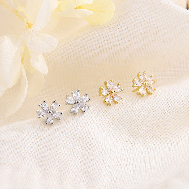 1 Pair Sweet Flower Inlay Copper Zircon Ear Studs