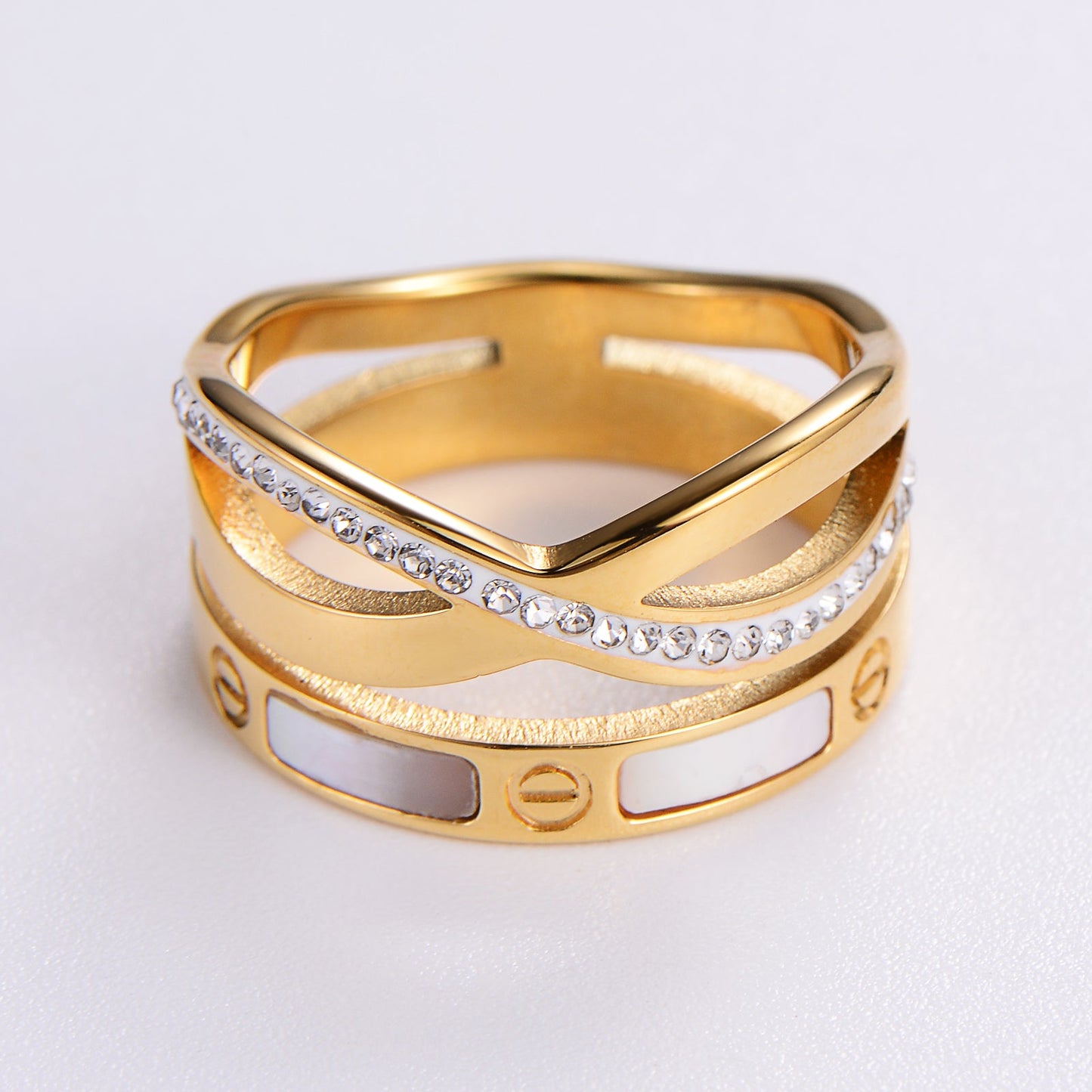 Simple Style Color Block Stainless Steel Plating Inlay Rhinestones 18k Gold Plated Rings