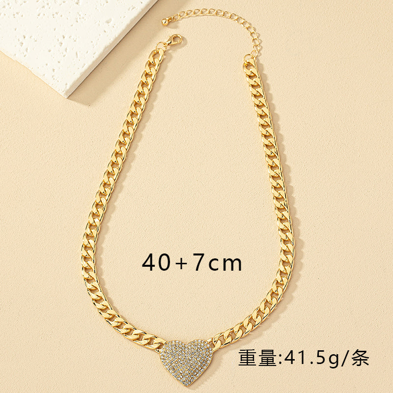 Hip-hop Retro Punk Heart Shape Alloy Inlay Rhinestones Women's Pendant Necklace