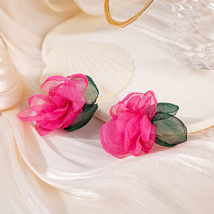 1 Pair Simple Style Flower Patchwork Cloth Ear Studs