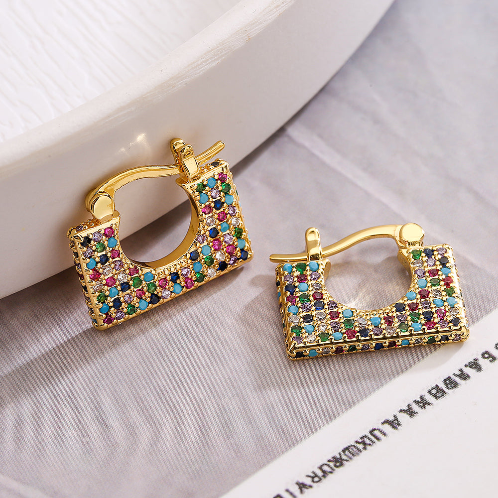 1 Pair Sweet Simple Style Commute Square Plating Inlay Copper Zircon 18k Gold Plated Hoop Earrings