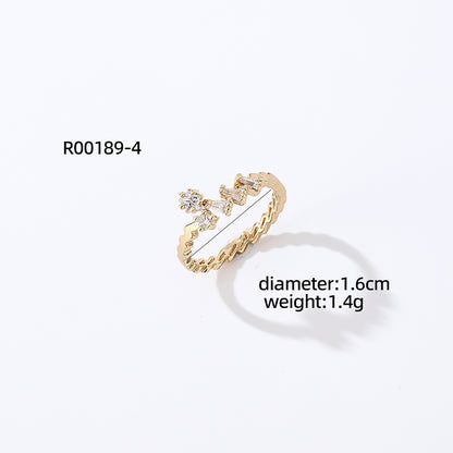 Casual Simple Style Round Number Heart Shape Copper Irregular Inlay Zircon Open Rings