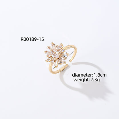 Casual Simple Style Round Number Heart Shape Copper Irregular Inlay Zircon Open Rings