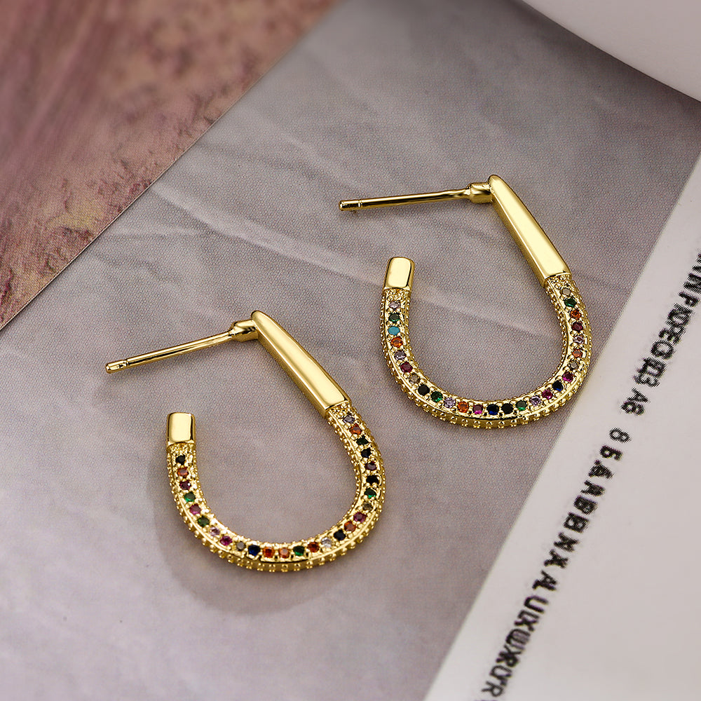 1 Pair Simple Style Commute U Shape Plating Inlay Copper Zircon 18k Gold Plated Earrings