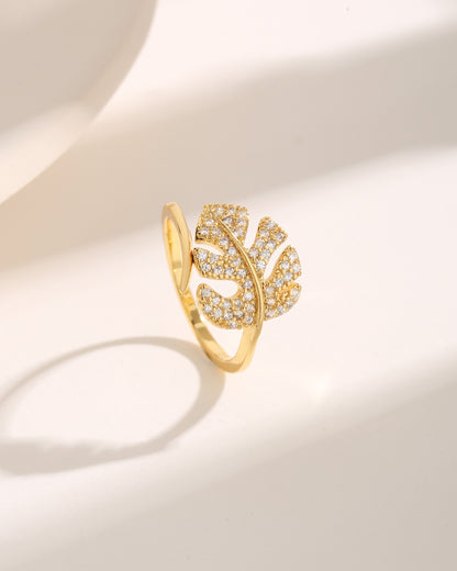 Basic Vintage Style Simple Style Leaves Copper Criss Cross Plating Inlay Zircon 18k Gold Plated Open Rings