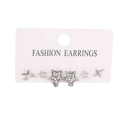 3 Pairs Ig Style Cool Style Star Hollow Out Inlay Alloy Rhinestones Ear Studs