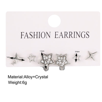 3 Pairs Ig Style Cool Style Star Hollow Out Inlay Alloy Rhinestones Ear Studs