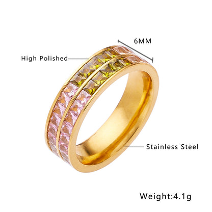 Casual Round Titanium Steel Plating Inlay Zircon 18k Gold Plated Rings Bracelets