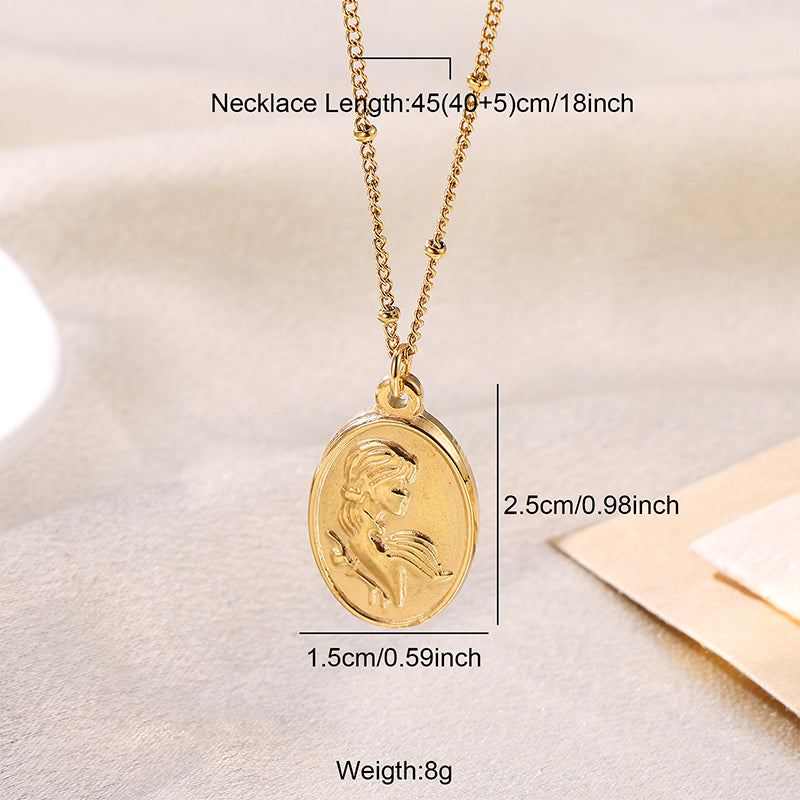 Elegant Luxurious Shiny Portrait Moon Rose Stainless Steel Plating 18k Gold Plated Pendant Necklace