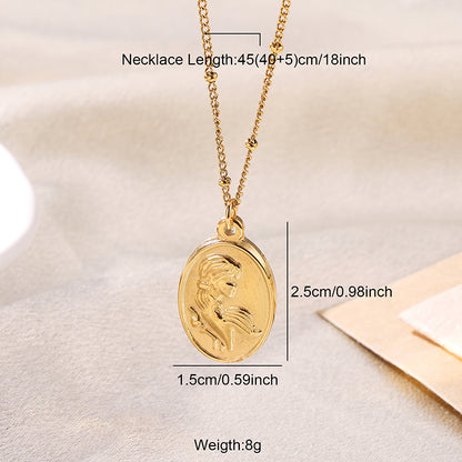 Elegant Luxurious Shiny Portrait Moon Rose Stainless Steel Plating 18k Gold Plated Pendant Necklace