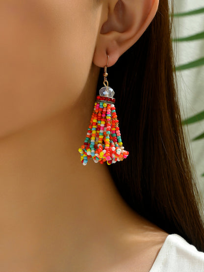 1 Pair Bohemian Tassel Plastic Seed Bead Chandelier Earrings