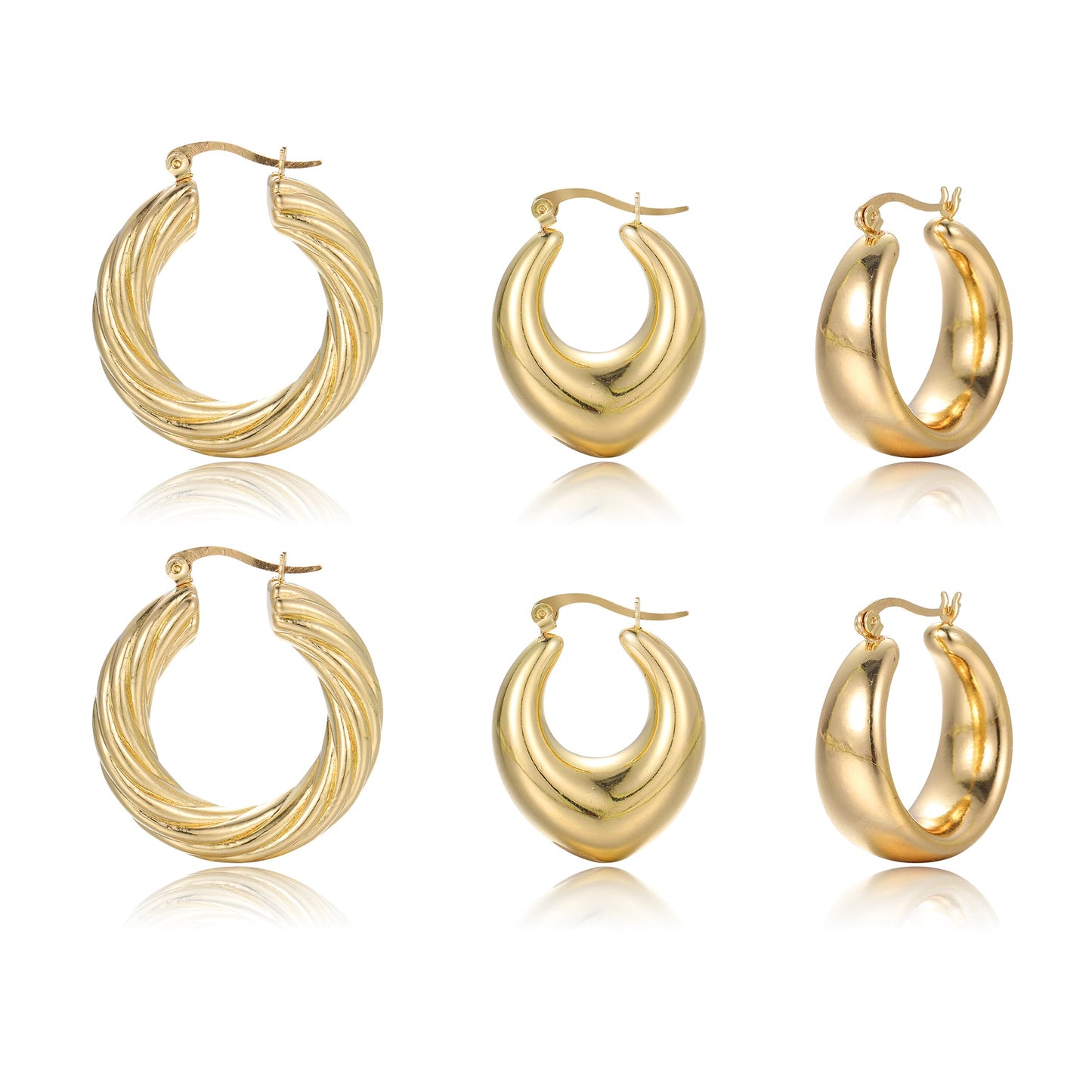 3 Pairs 5 Pairs Luxurious Simple Style Classic Style Round Water Droplets Twist Plating Alloy Gold Plated Silver Plated Hoop Earrings