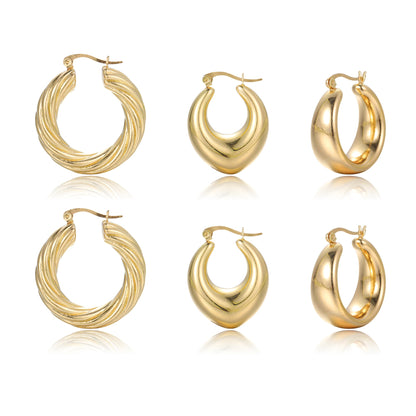 3 Pairs 5 Pairs Luxurious Simple Style Classic Style Round Water Droplets Twist Plating Alloy Gold Plated Silver Plated Hoop Earrings