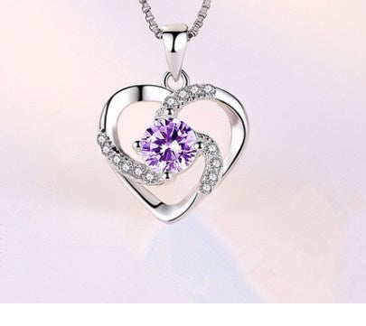 Simple Style Heart Shape Sterling Silver Inlay Artificial Gemstones Pendant Necklace