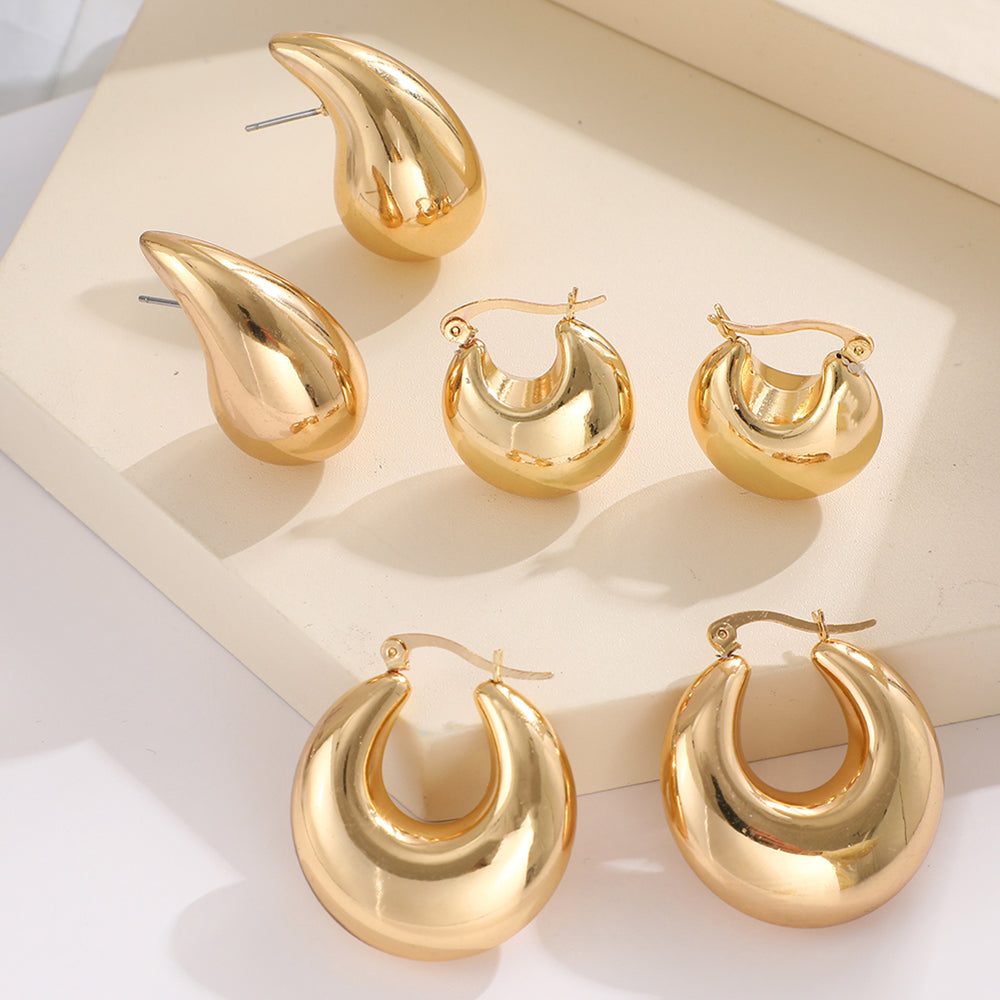 3 Pairs 5 Pairs Luxurious Simple Style Classic Style Round Water Droplets Twist Plating Alloy Gold Plated Silver Plated Hoop Earrings