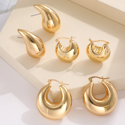 3 Pairs 5 Pairs Luxurious Simple Style Classic Style Round Water Droplets Twist Plating Alloy Gold Plated Silver Plated Hoop Earrings