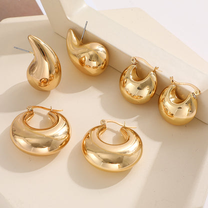 3 Pairs 5 Pairs Luxurious Simple Style Classic Style Round Water Droplets Twist Plating Alloy Gold Plated Silver Plated Hoop Earrings