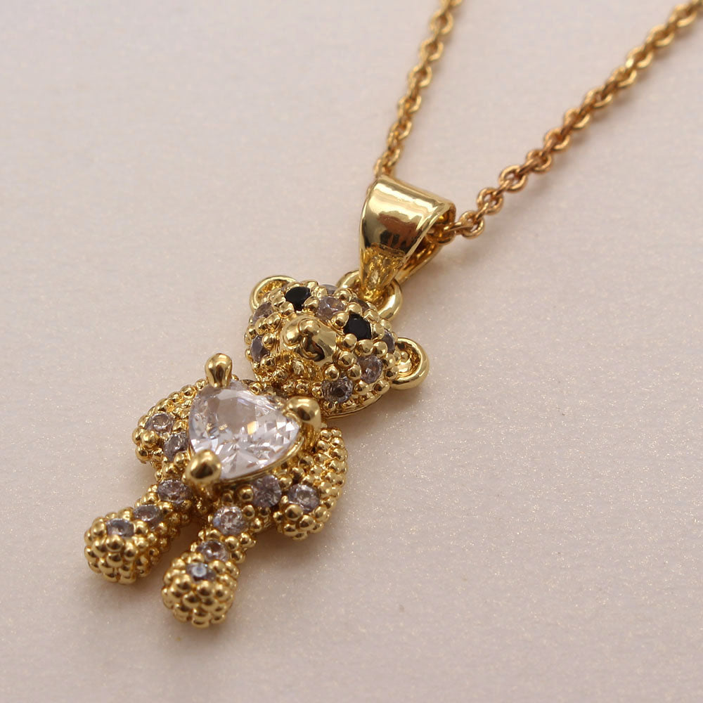 Ig Style Cute Little Bear Copper Gold Plated Zircon Pendant Necklace In Bulk