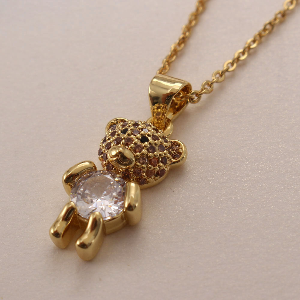 Ig Style Cute Little Bear Copper Gold Plated Zircon Pendant Necklace In Bulk